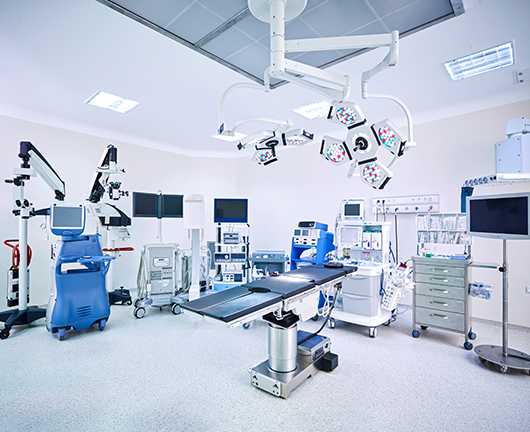 Hospital operating room with monitors and equipment